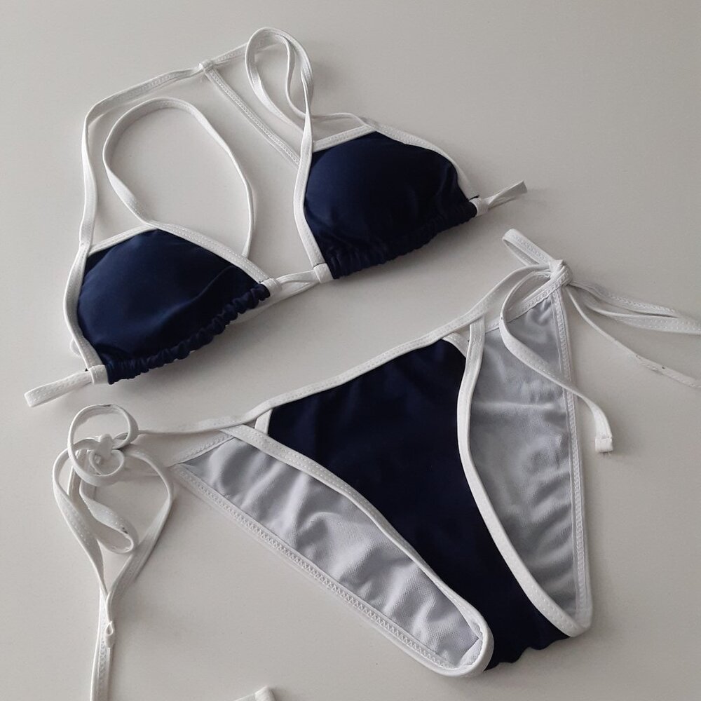 Navy Bikini with White Trim - XS